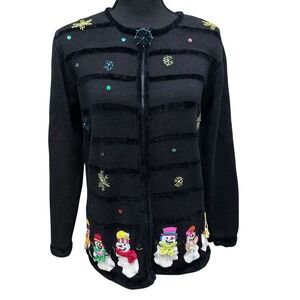 Vintage Quacker Factory Snowman‎ Christmas Holiday Cardigan Sweater Size XS